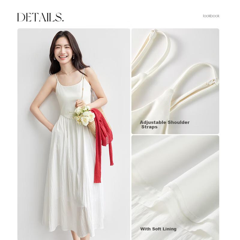 Sentubila Women's Summer Slim Fit White Cotton Blend A-Line Casual Sleeveless Dress