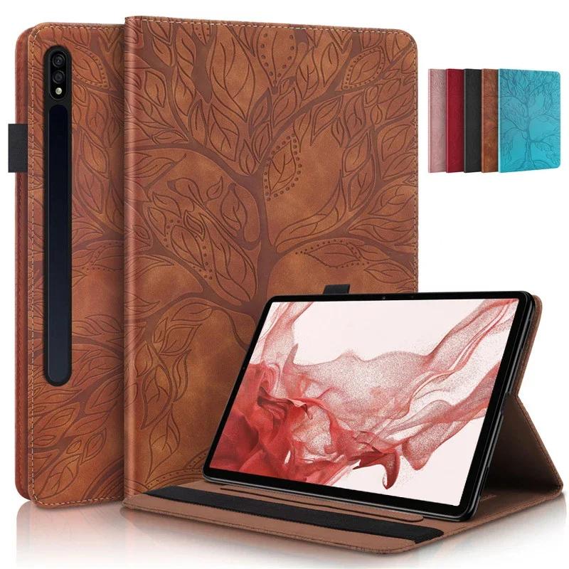 Hoesje voor Samsung Tab S9 FE Case 10,9 Inch Reliëf Boom PU Leer Flip Tablet Cover voor Funda Galaxy Tab S9 FE S8 S7 Case 11"