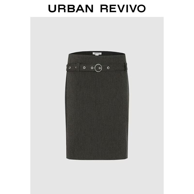 UR2026 Women s Trendy Fine Stripe Belted Skirt S