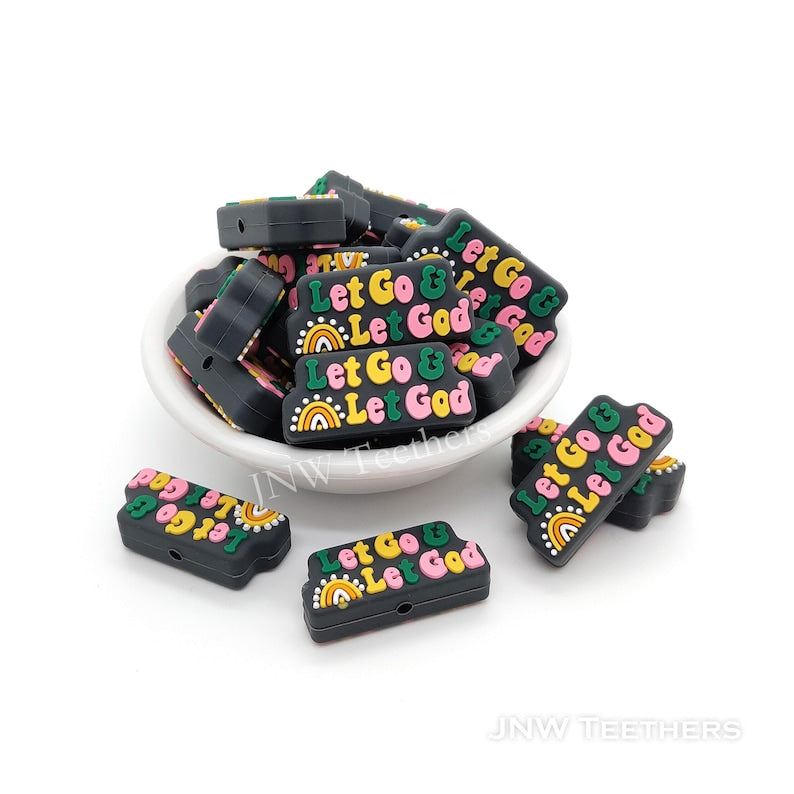 

Бусины с буквами и радужными силиконовыми фокусными бусинами, силиконовые бусины, бусины-ручки Set of 10