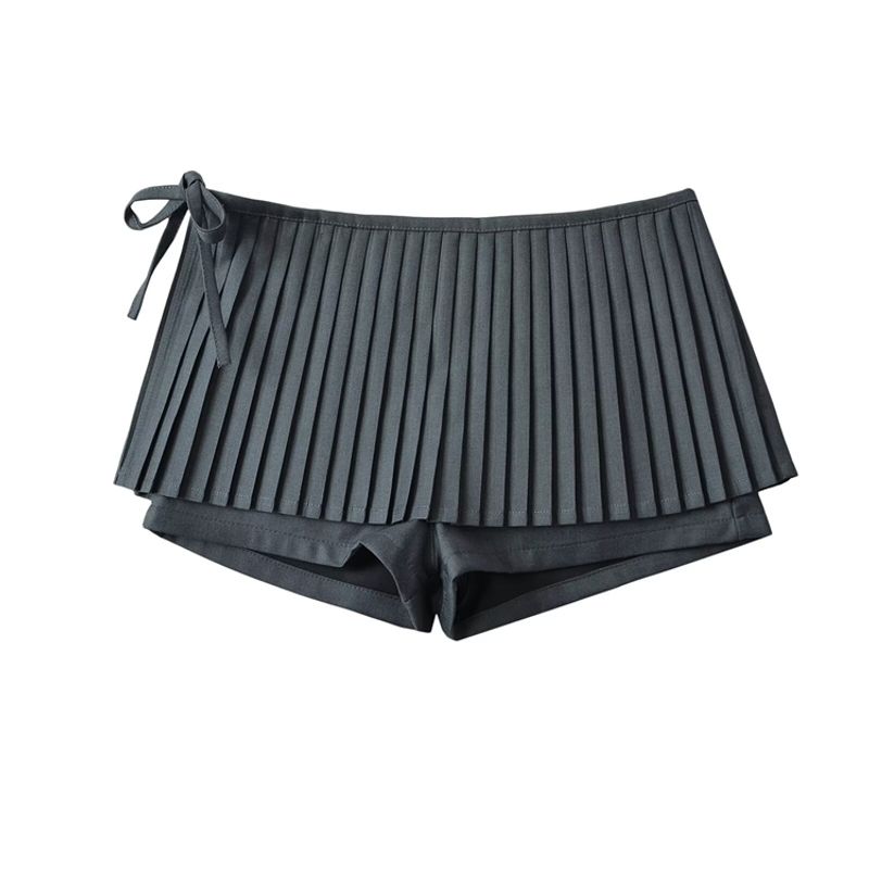 Za2024 Summer New Product Women's Clothes High Waist Figure Flattering Culotte A- Line Skirt Double-Layer Pleated Bows Pleated Skirt