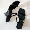 Sexy Wedge Heeled Sandals Women Fashion Slingback Slide Slippers Women Summer Square Toe High Heels Party Dress Shoes Sandalias