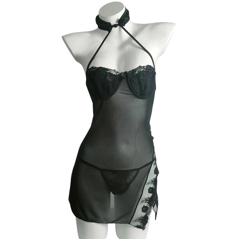 Show Big Fun Underwear Women's Steel Tray Gathers Anti-sagging Cheongsam Uniform Temptation Transparent Open Passion Suit