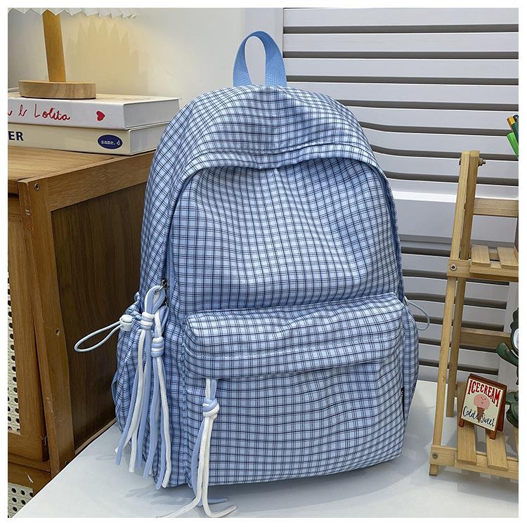 Schultasche Retro Hongkong-Stil karierter Rucksack Damen Neu Große Kapazität Mittelschule College-Student Schultasche Reise Computer Rucksack