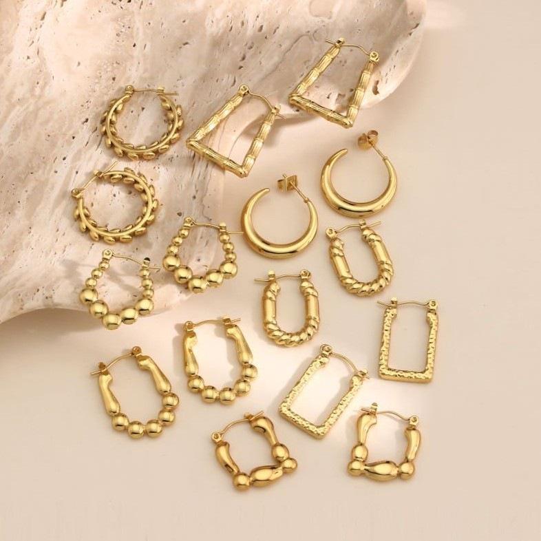 Geometric Irregular Hammered Stainless Steel Oil Press Stud Earrings, Cold Style Jewelry Ornaments