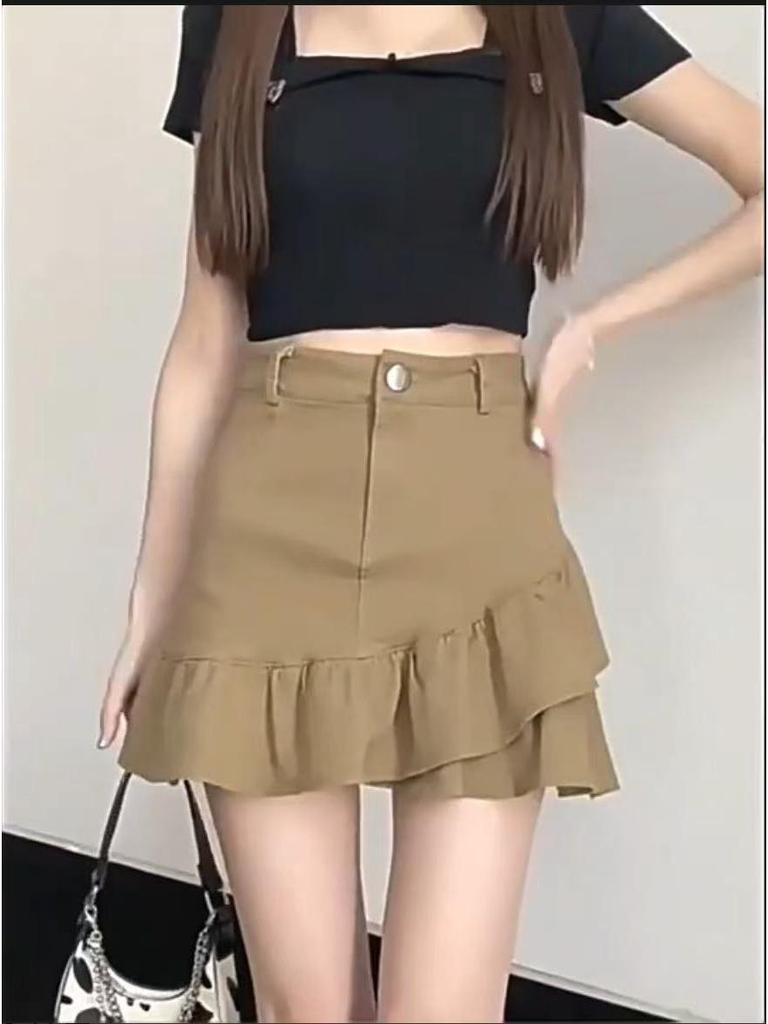 Jupe Midi Rose à Volants Taille Haute Coupe Trapèze pour Femme - Design Irrégulier & Amincissant, Collection Printemps/Été