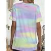Women's plus size T-shirt, pink rainbow gradient pattern round neck, full body print, with pocket design