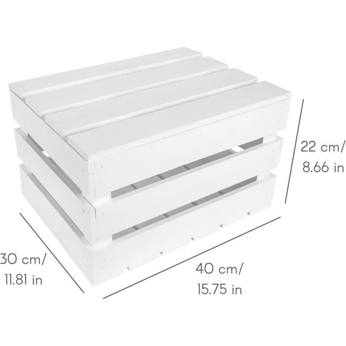Coffre de rangement - CREATIVE DECO - Vintage - Bois massif - 40 x 30 x 22 cm - Blanc
