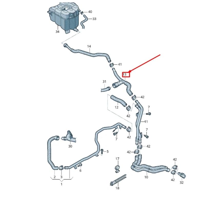 Vehicle Coolant Radiator Overflow Hose Pipe 7P0121070K Leak Proof Design Suitable for Ensuring Stable Engine Temperature