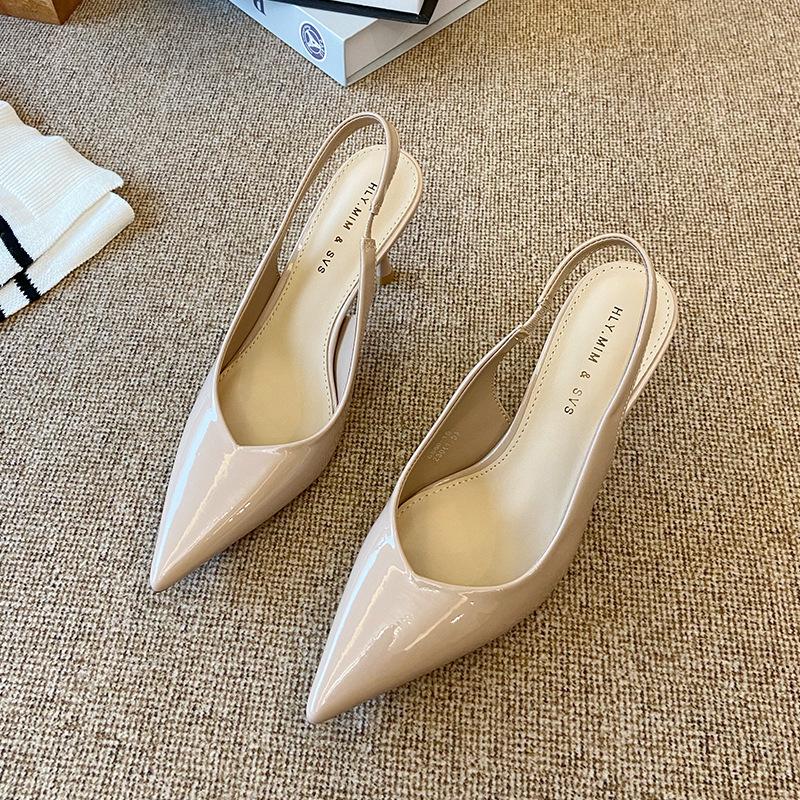 

G860-15 фея заостренный лакированная кожа задняя пустая сумка голова сандалии 2025 новый летний женский ремешок на одно слово высокие каблуки 39 розовый