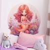 Cartoon Mermaid Round Door Sticker Removable for Bedroom Living Room Wall Decoration