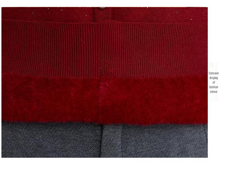 Elegant Winter Half-Collar Knit Sweater for Middle-Aged & Older Women – Velvet-Lined and Warm Two-Piece Look