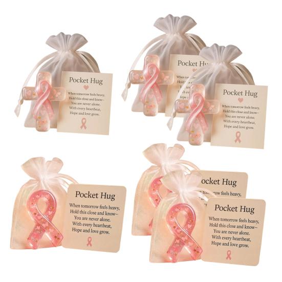 Pink Pocket Hug Token Breast Cancer Awareness Keepsake Transparent Prayer Token with Pink Ribbon Emotional Support Gift for Loved Ones
