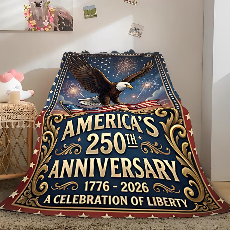 USA 250th Anniversary Commemorative Flannel Blanket, Ultrasoft Washable Sofa Bed Decor, 2D Design Perfect Gift for Family