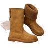 Beliebte reine Leder Zwei-Wege-Stiefel mit Flansch, flachem Absatz, mittelhoch, Damen Winter Fell Rindsleder Samt Schneestiefel, warme Baumwollstiefel