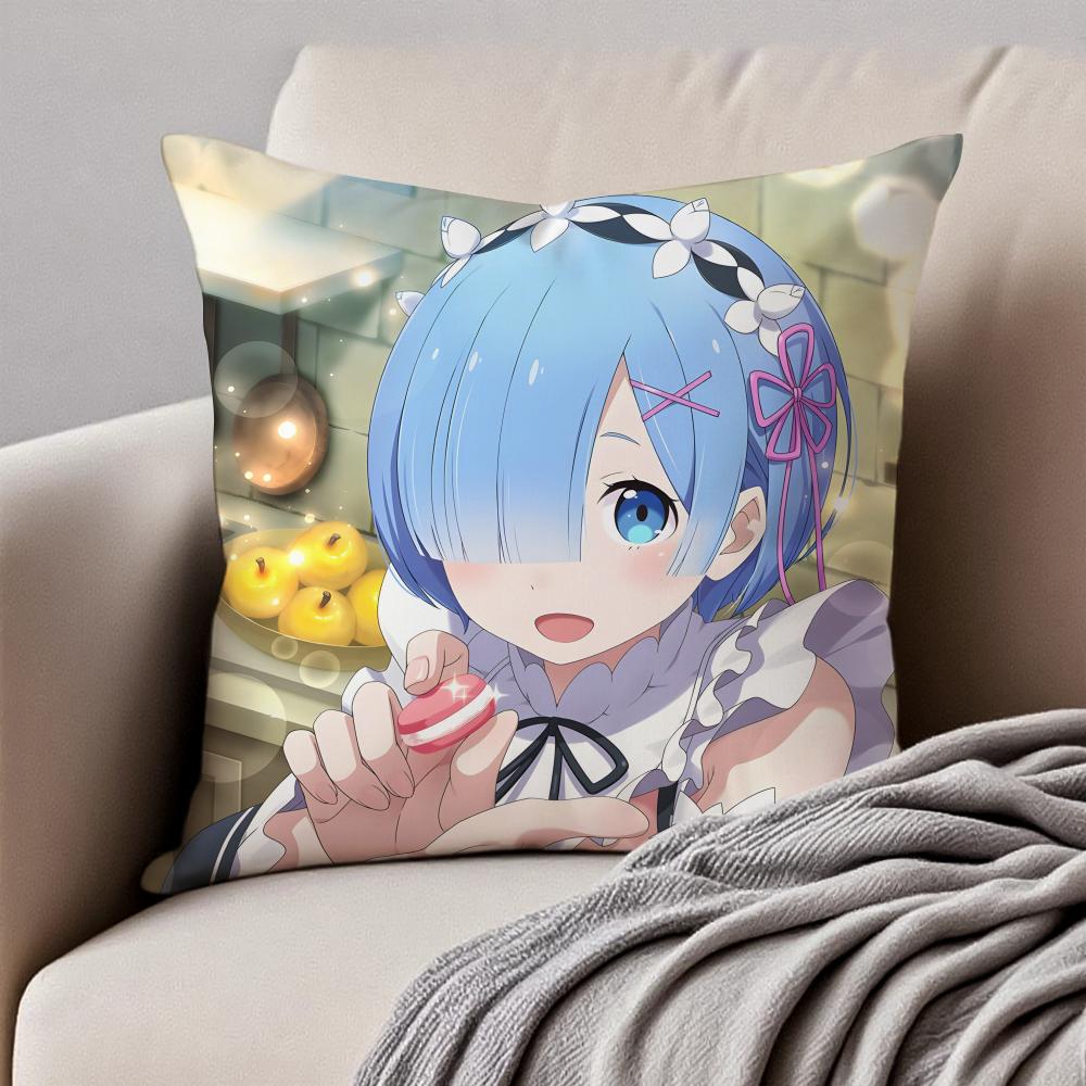 Fantasy Popular Anime RRe Zero Cushion Cover Pillowcase Antidustmite Invisible Zipper Short Plush Sofa Cushion