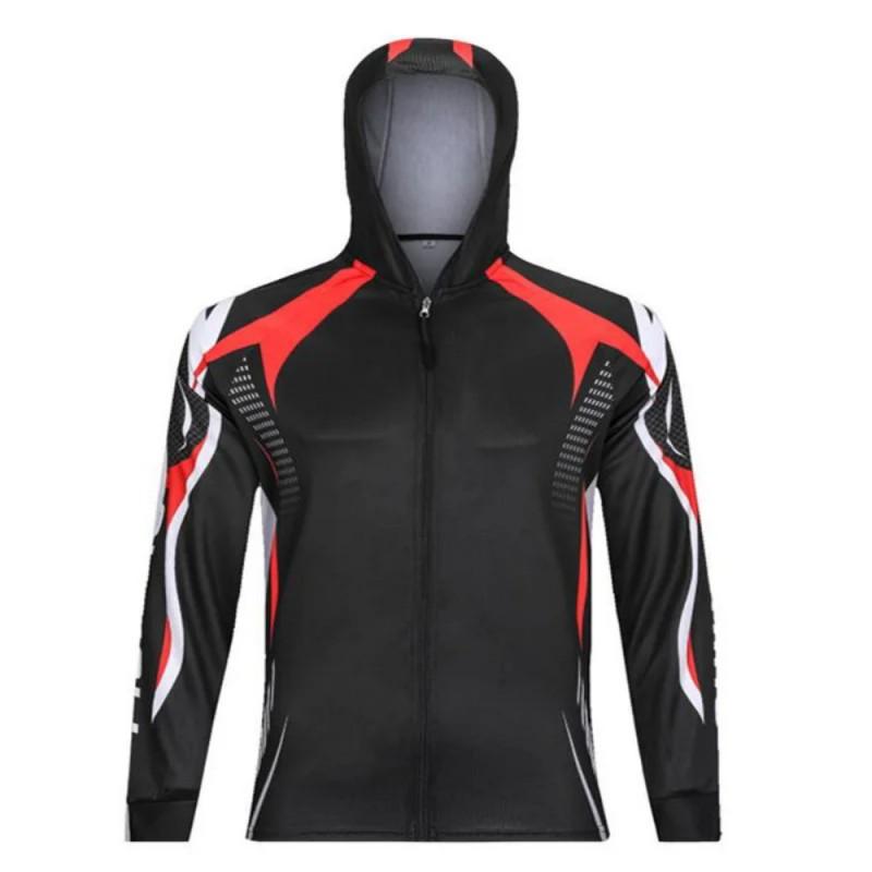 Mens Hooded Zip-Up Fishing Shirt UV Protection Quick Dry Breathable Long Sleeve Outdoor Sun Top