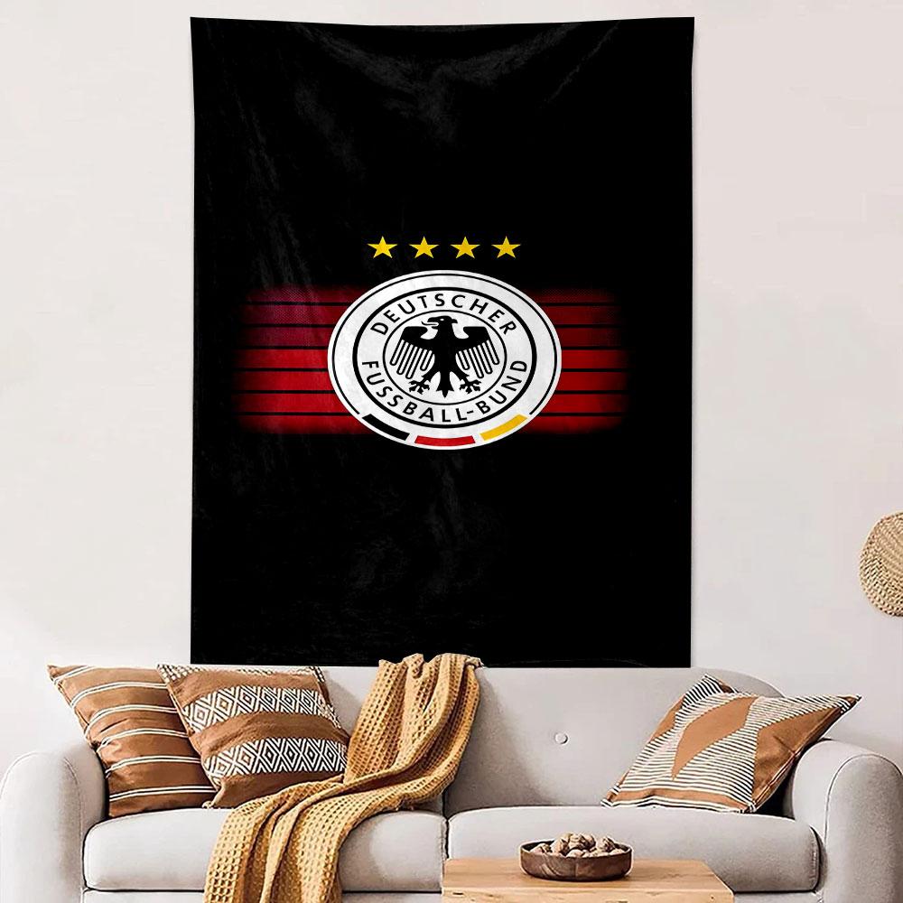 German Football Emblem with Four Stars Patterned Tapestry Decorative Wall Hanging, Home Bedroom Living Room Decor