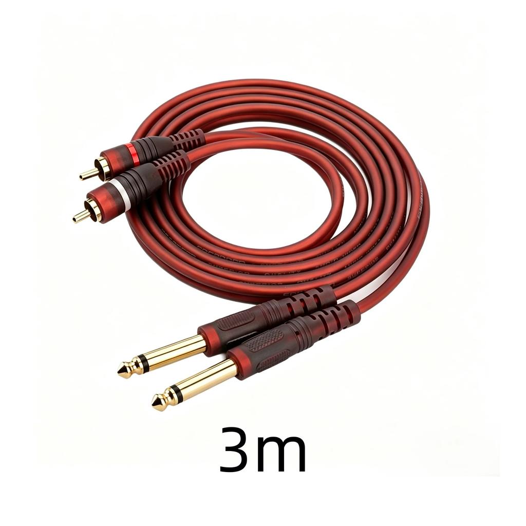 Studio Audio Cable Red 1.5/3/5m, Dual RCA Male To 6.35mm 1/4" TRS Gold-Plated Balanced for Amp Speaker