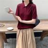 Ease Half Placket Lapel 0 Wool Sweater Women's Early Autumn Short-sleeved Inner Solid Color Simple Pullover Bottoming Shirt