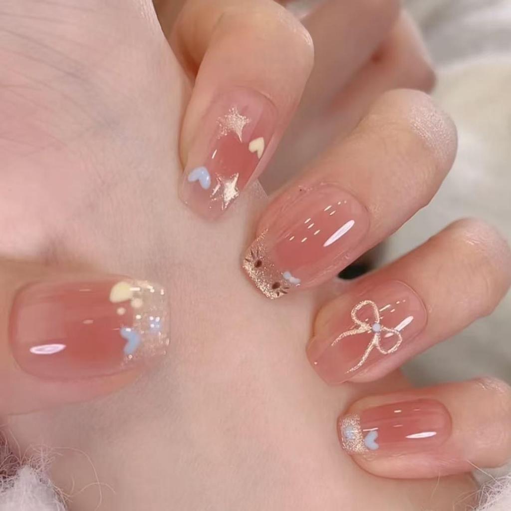 Pink Heart Bow French Cat Nails: Cute, Skin-Brightening Press-Ons for Students