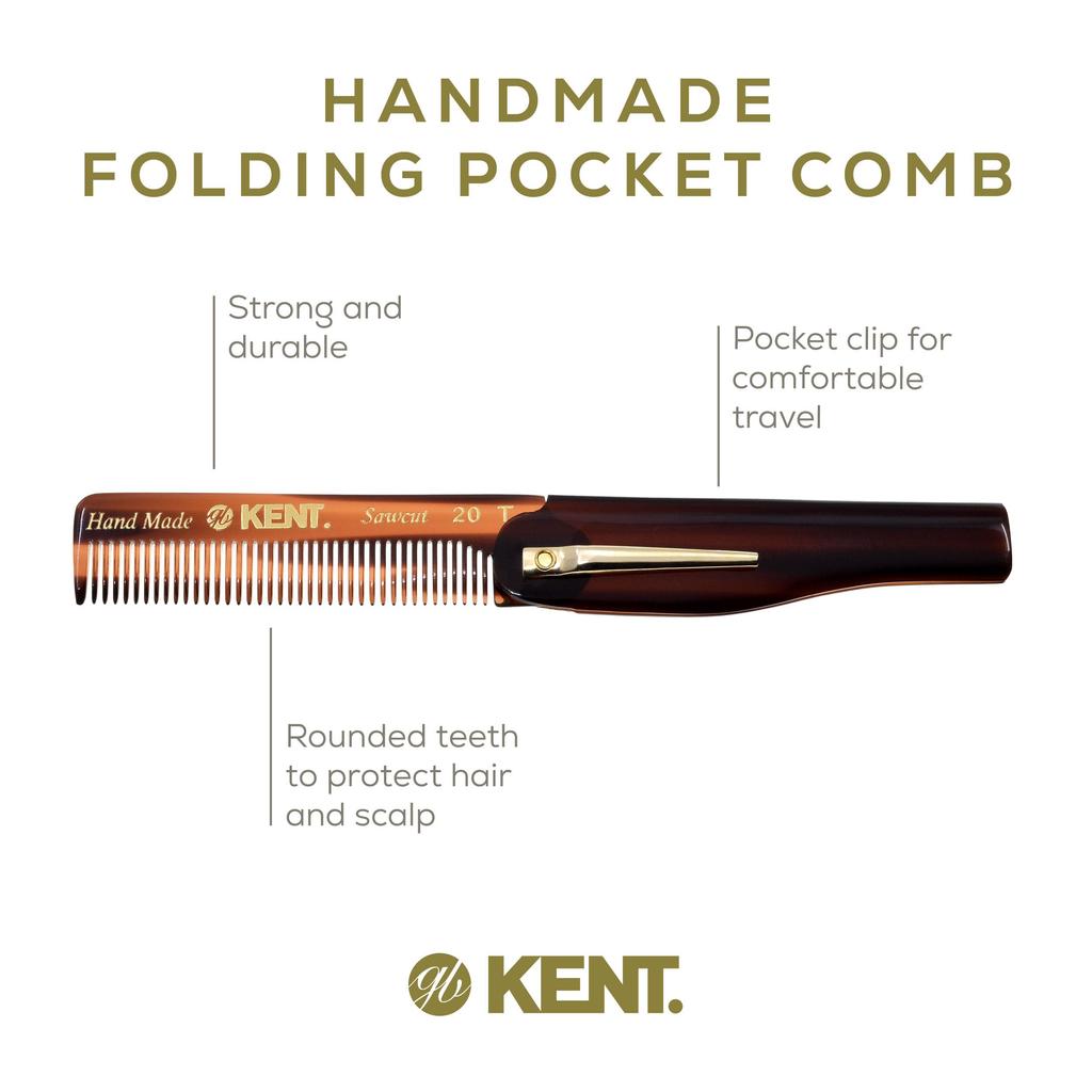 KENT Portable Folding Comb for 20T Fine Tooth with Retaining Made in England Men, Width, Pin,
