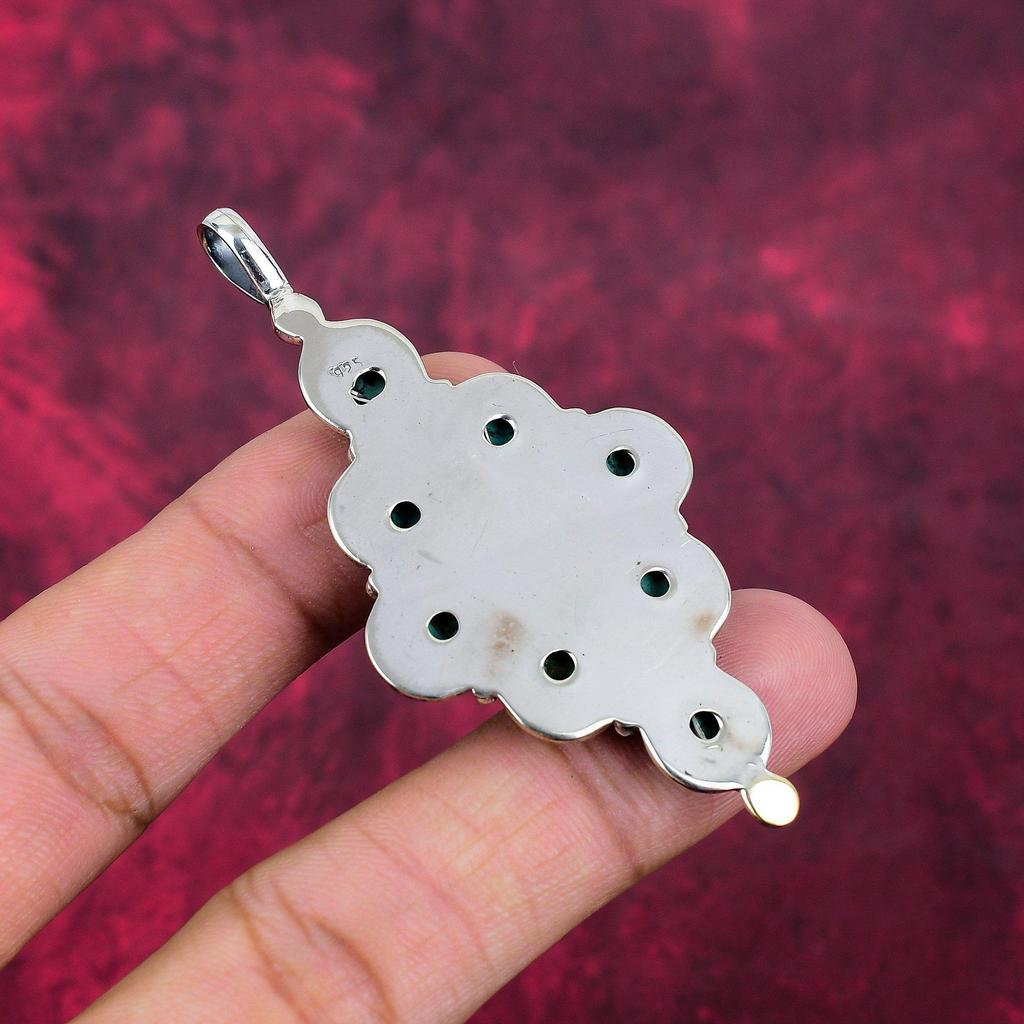 Bijoux en pierre précieuse turquoise tibétaine, Pendentif fait main en argent sterling massif 925, Beau pendentif à chaîne pour femmes