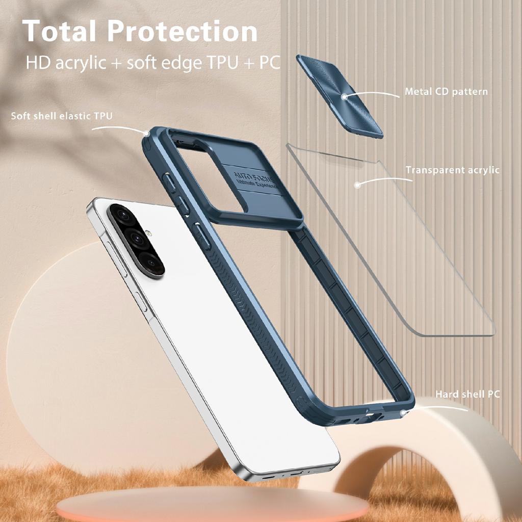 For Samsung Galaxy A56 5G Case TPU + PC Clear Phone Cover with CD-Veins Camera Lens Sliding Lid