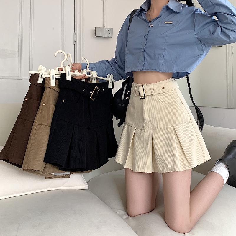 

Вельветовая плиссированная юбка для женщин, весна-осень, тонкая мини-юбка трапециевидной формы с высокой талией, однотонная модная винтажная одежда Y2k, корейский стиль