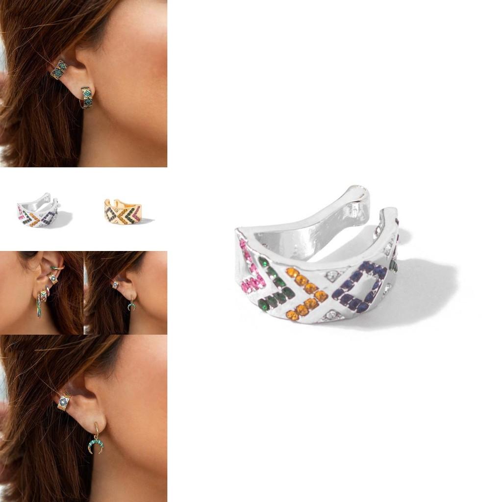 Trendy Alloy Ear Clips For Women Fashionable U-shaped Colorful Rhinestone Style