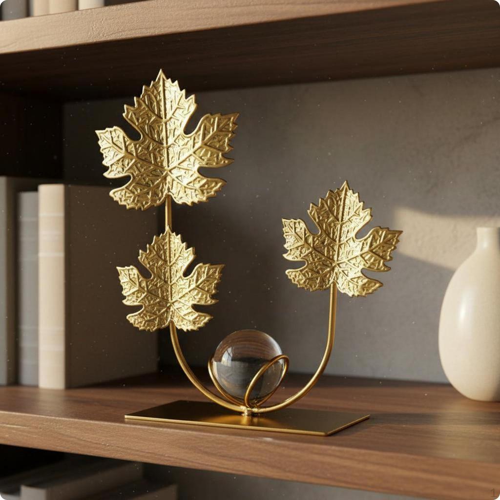 Crystal Ball Contemporary Chic metal Ornament Handcrafted Look Decorative Sphere Feather Leaf C