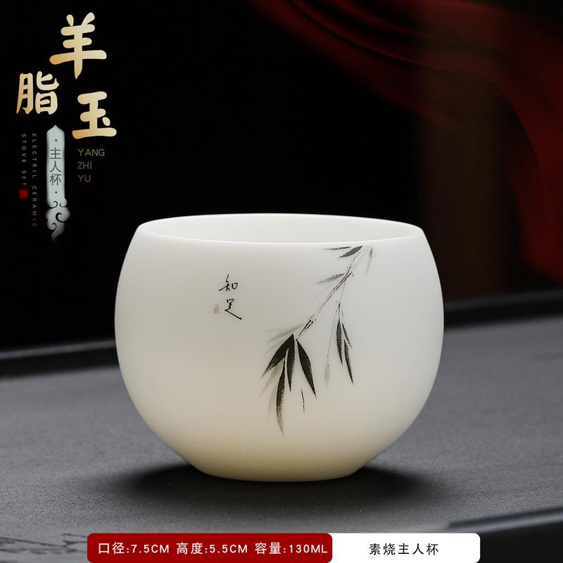 Dehua White Porcelain Suet Jade Dragon Egg Kung Fu Teacup Large Capacity Household Personal Master Cup Tea Room Tea Cup