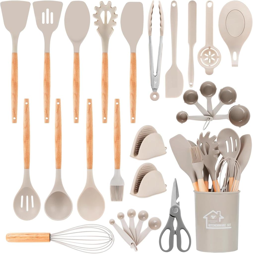 Silicone Kitchenware Set with Wooden Handle 29-piece Set