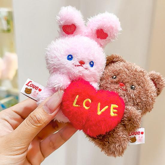 Pair Couple Keychain Love Pattern Bunny Bear Plush Doll Keyring
