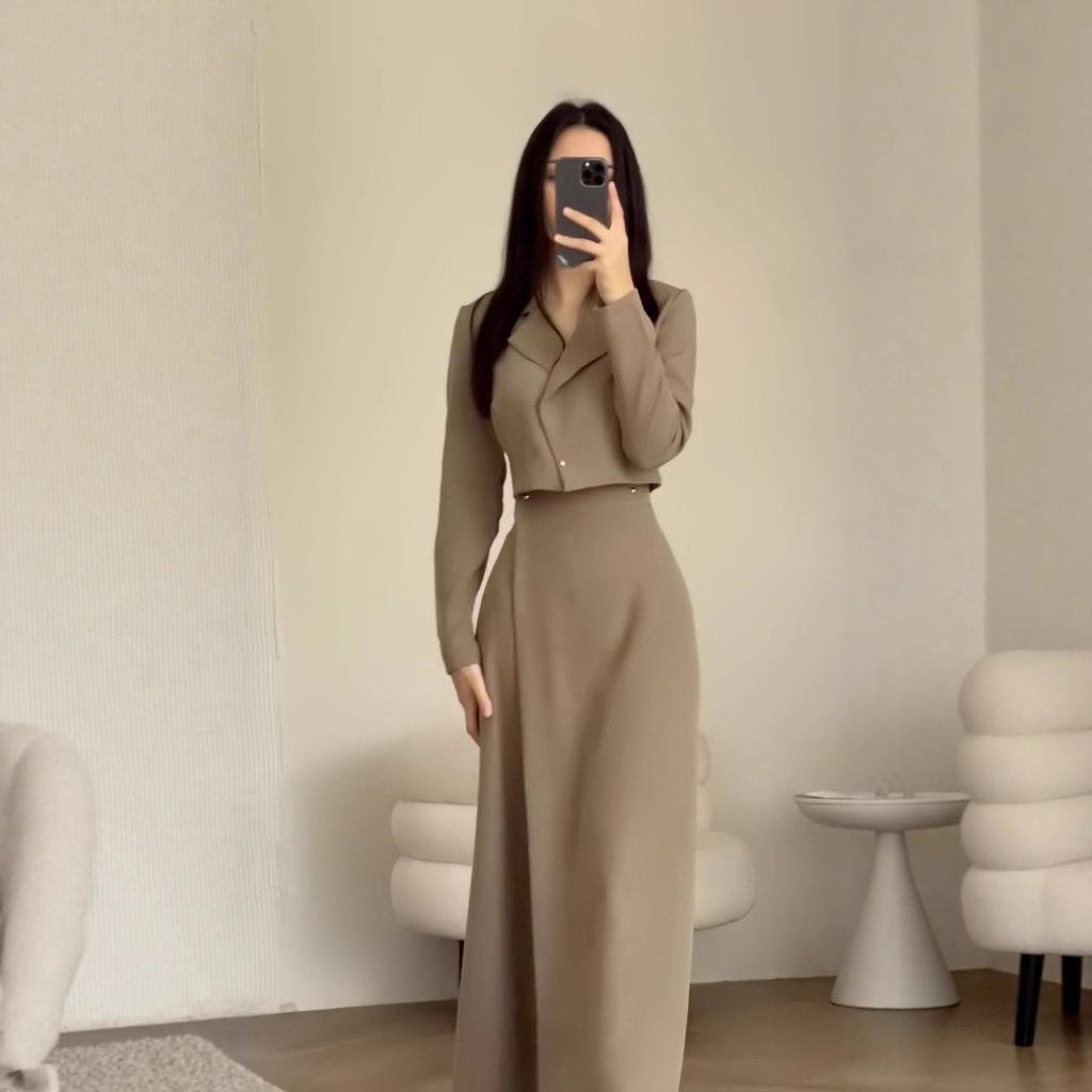 2025 cross-border European and American autumn new cardigan temperament blazer waist straight celebrity skirt women's clothing