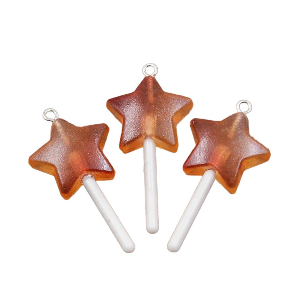 3 Pieces Unique Star Heart Circle Lollipop Pendant With Sturdy Resin Materials Coating for Everyday Casual Wear