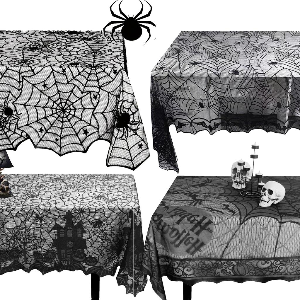Halloween Lace Table Runner Black Spider Web Tablecloth Fireplace Cover Mantel Halloween Decoration  Home Party Cloth Cover