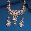 3 pcs Zircon set with artificial pearl decorative necklace and earrings, suitable for women to attend parties
