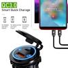 IP65 Waterproof 12-24V Car Charger Socket, PD QC3.0 Dual USB Type C Fast Charging Power Outlet with ON/OFF Switch for Motorcycle, Truck, RV, ATV, Boat