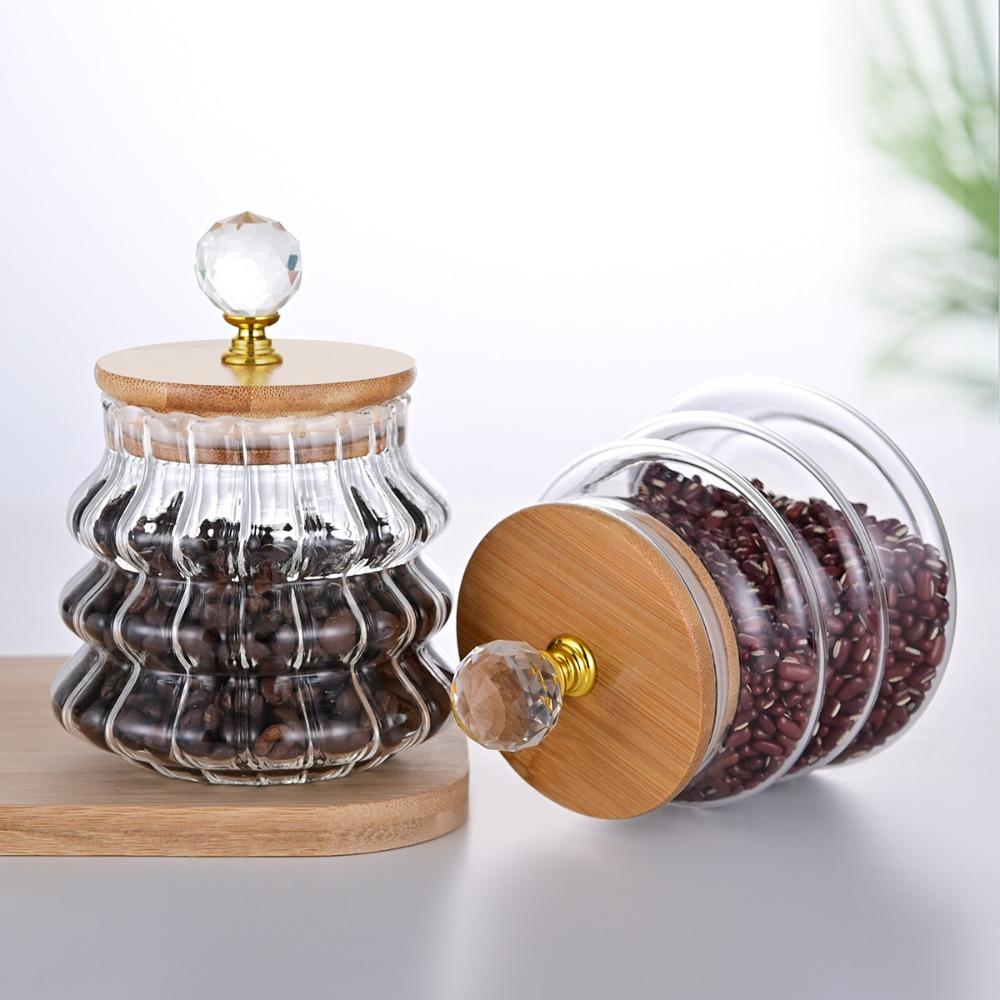 Household Tea Sealed Jar Striped Pattern Coffee Bean Storage Jar Glass Food Container Sugar