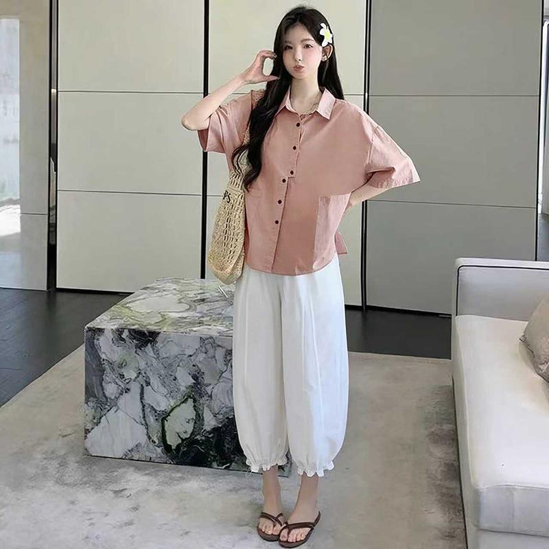

2026 Summer Maternity Set: Fresh Loose Short-Sleeved Top + Belly-Covering Pants M