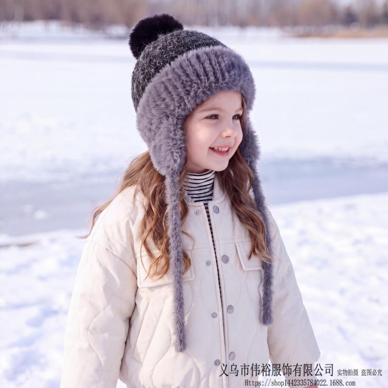 Ensemble Tricot Chaud d'Hiver pour Enfants Bonnet à Pompon Écharpe Gants Ensemble 3 Pièces Ou Bonnet Seul Coupe-Vent Protection Oreilles Pour Garçons Filles Temps Froid Extérieur