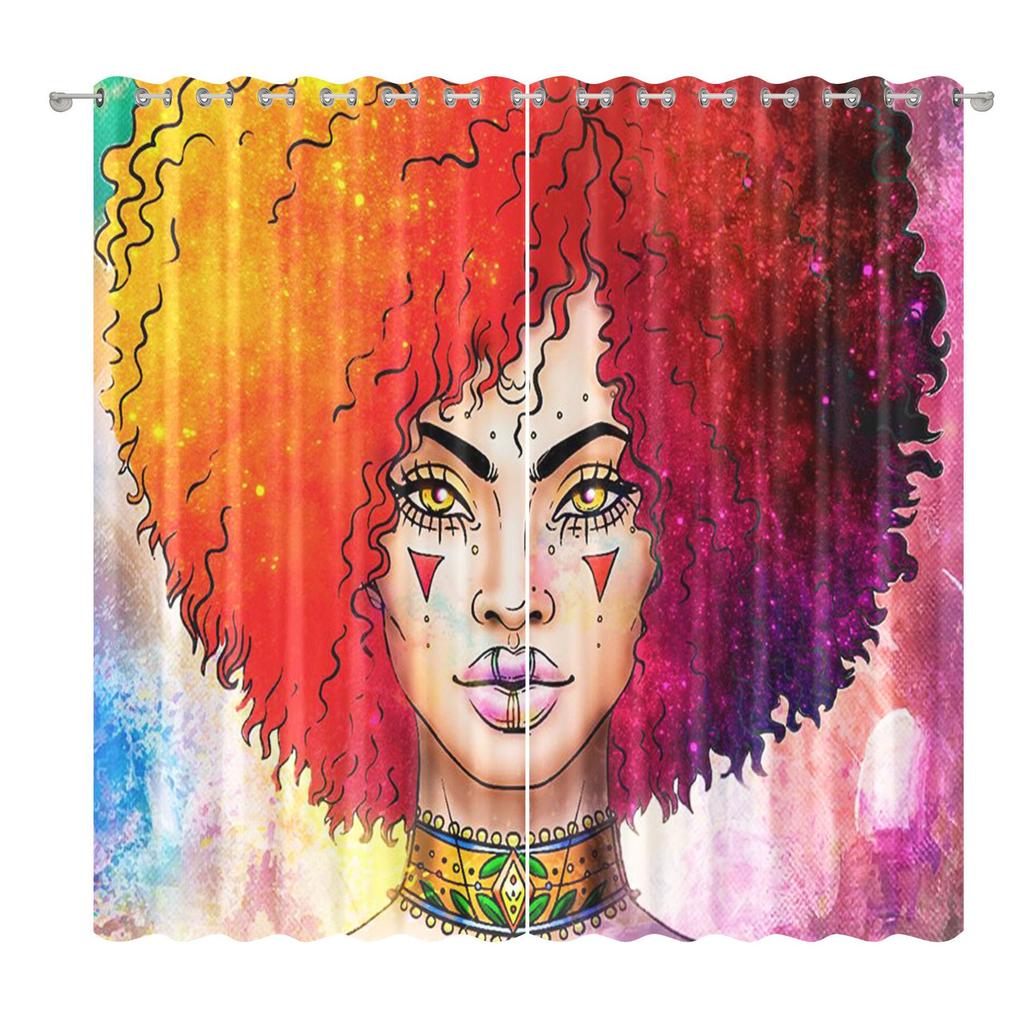 African American Female Curtain Fabric Bedroom Living Room Balcony Blackout Curtain Office Hotel Insulation Curtain