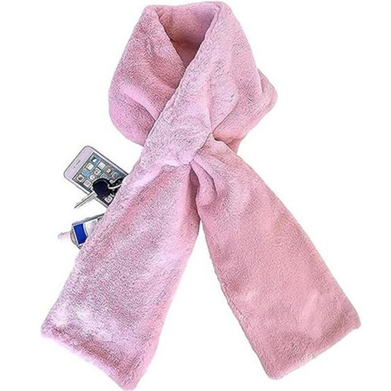 Pull Through Zipper Pocket Neckwear Faux-Fur Scarf Women