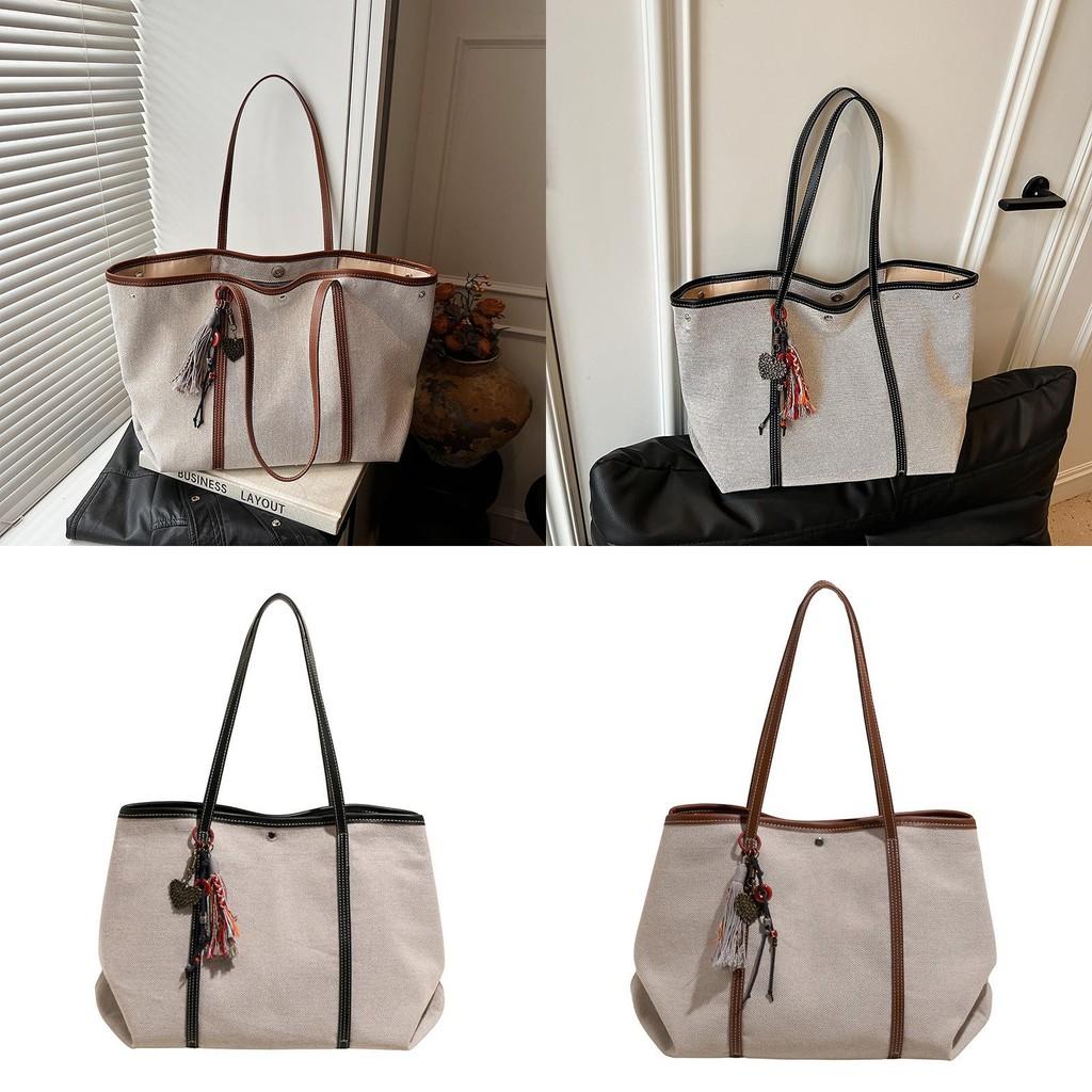 Simple Pu Spliced Bag With Double Shoulder Straps For Office And Shopping