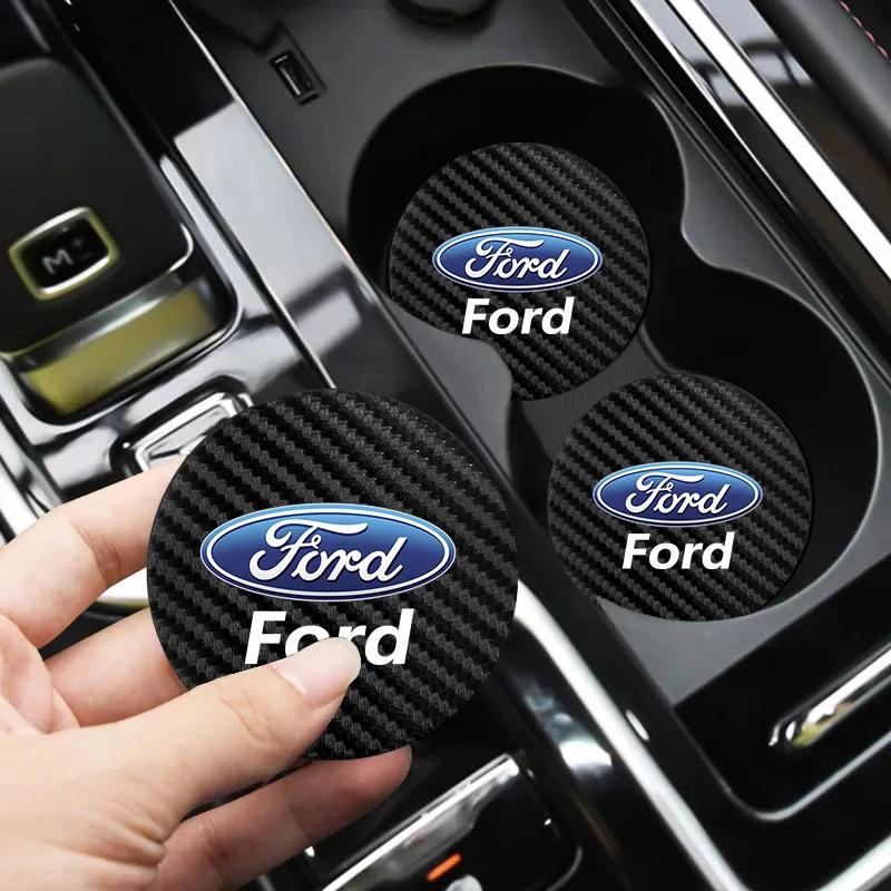 New 2026 Car Sticker 2Pcs Carbon Fiber Coaster Car Water Cup Anti-slip Pad Mat Auto Interior For Ford Focus Fiesta Mondeo Transi