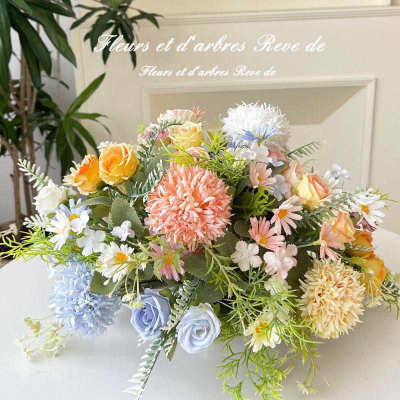 Artificial Small Fresh Silk Rose and Hydrangea Bridal Bouquet for Wedding and Decoration