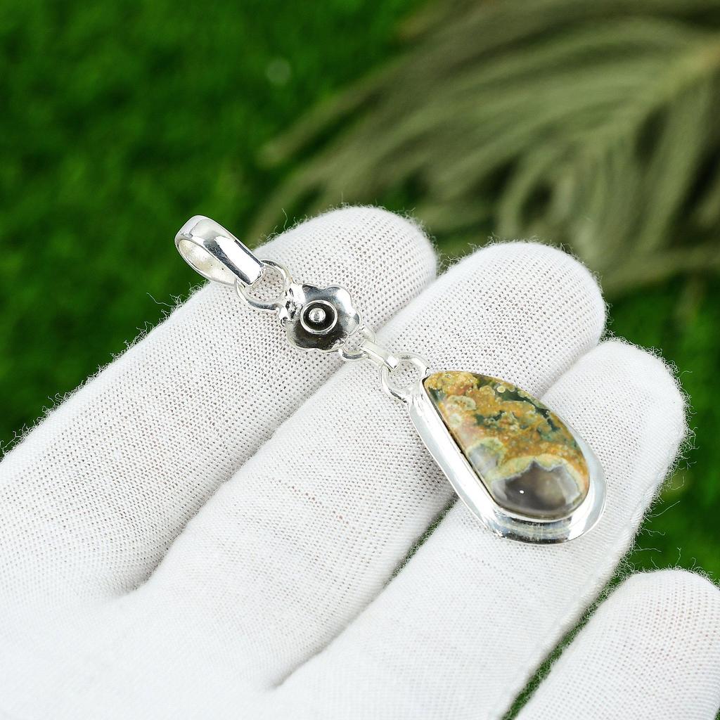 Natural Ocean Jasper Gemstone Pendant 925 Sterling Silver Jewelry For Girls