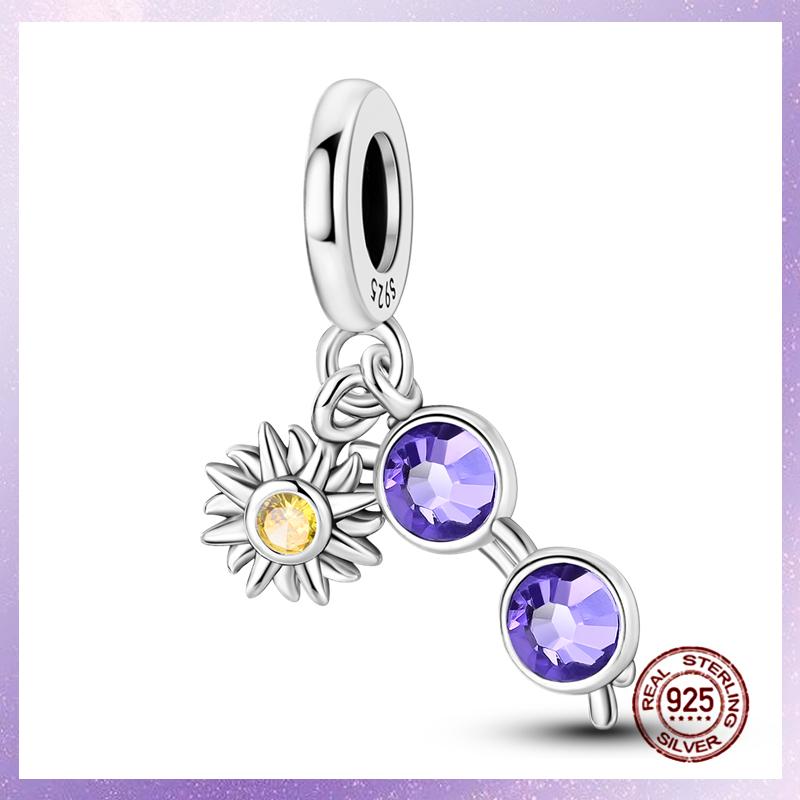 Purple Charms Copper Fit Original Pendant Bracelet Butterfly Glass Heart Feather Clip Charm Dangle Luminous Bead Diy Jewelry