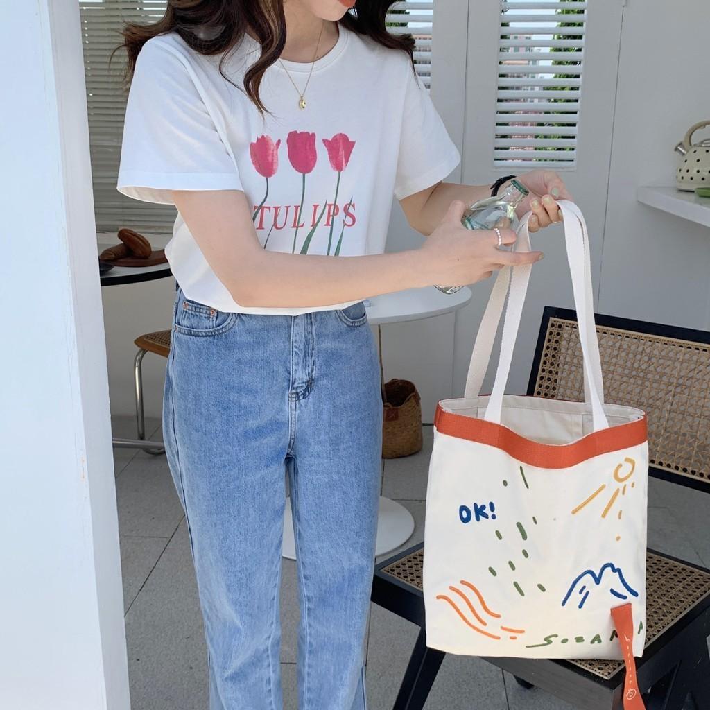 Trendy Canvas Tote Bag With Embroidery Roomy Shoulder Bag For Women And Students